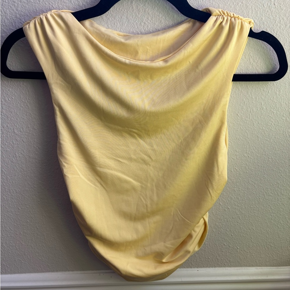 SHEIN Pale Yellow Drape Neck Sleeveless Top